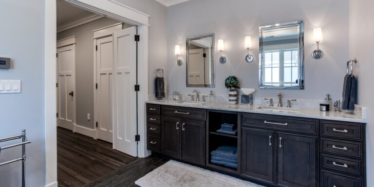 Added Sconces Next to Vanity Mirrors in Bathroom in His & Hers Master Bathroom | Tulacro Development | Luxury Custom Built Homes | Bethesda, MD | Montgomery County