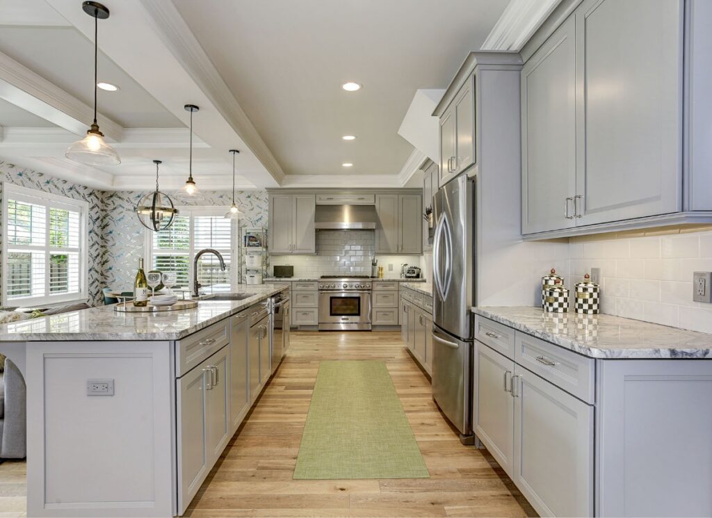 Cohesive Minimalist Gray Color Palette with Pop of Green in Kitchen | Tulacro Development | Luxury Custom Home Builders | Bethesda, MD | Montgomery County